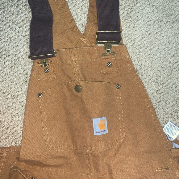 Carhartt Bib Overalls Duck Canvas Double Knee Youth Sz 12 Brown Workwear - Picture 3 of 8